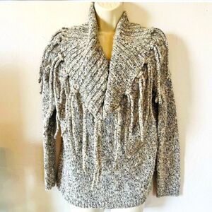 🔥SALE🔥 Chico's Laurissa Boho Fringe Pullover Sweater Cream & Tan Tassels Sz.S